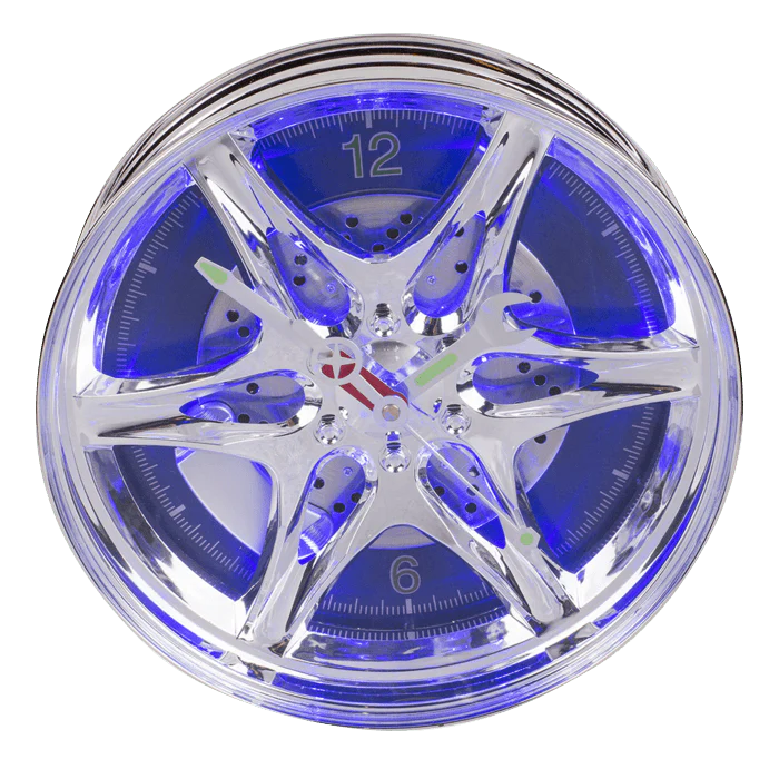 Wanduhr "Felge" mit blauer LED Beleuchtung
